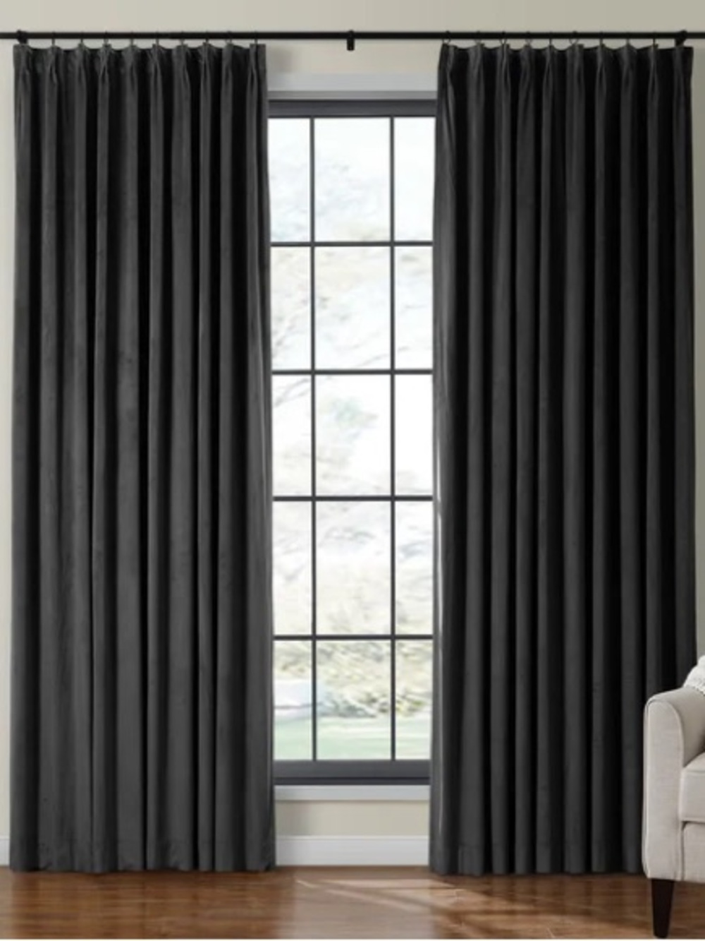 TWOPAGES Birkin Velvet Curtain Pleated Black NWT (2) Panels 52Wx102L